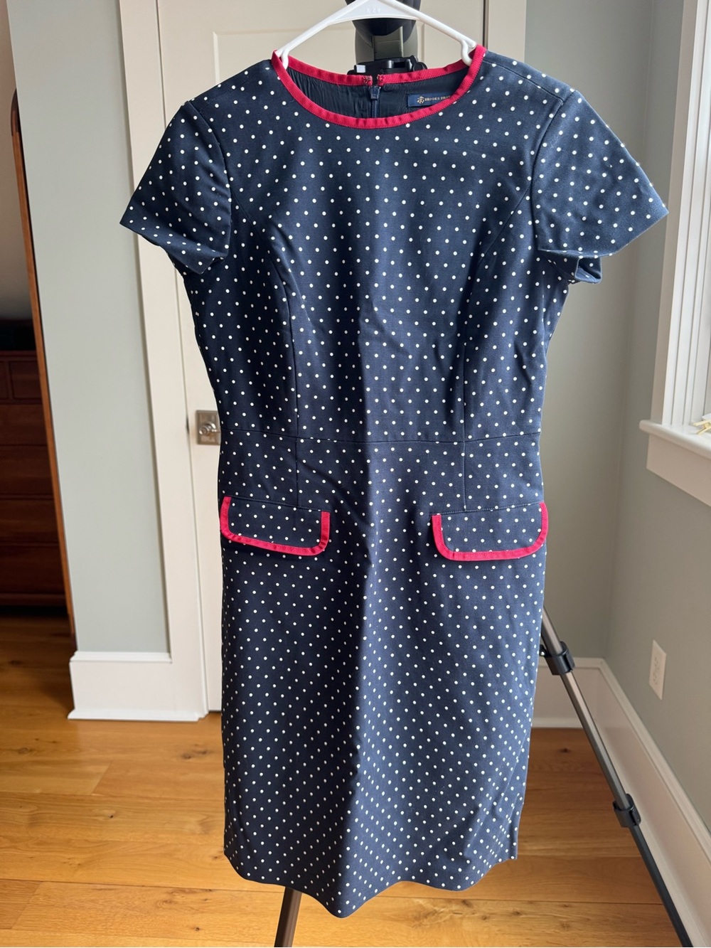 Brooks Brothers Navy Polka Dot Dress with Red Trim
